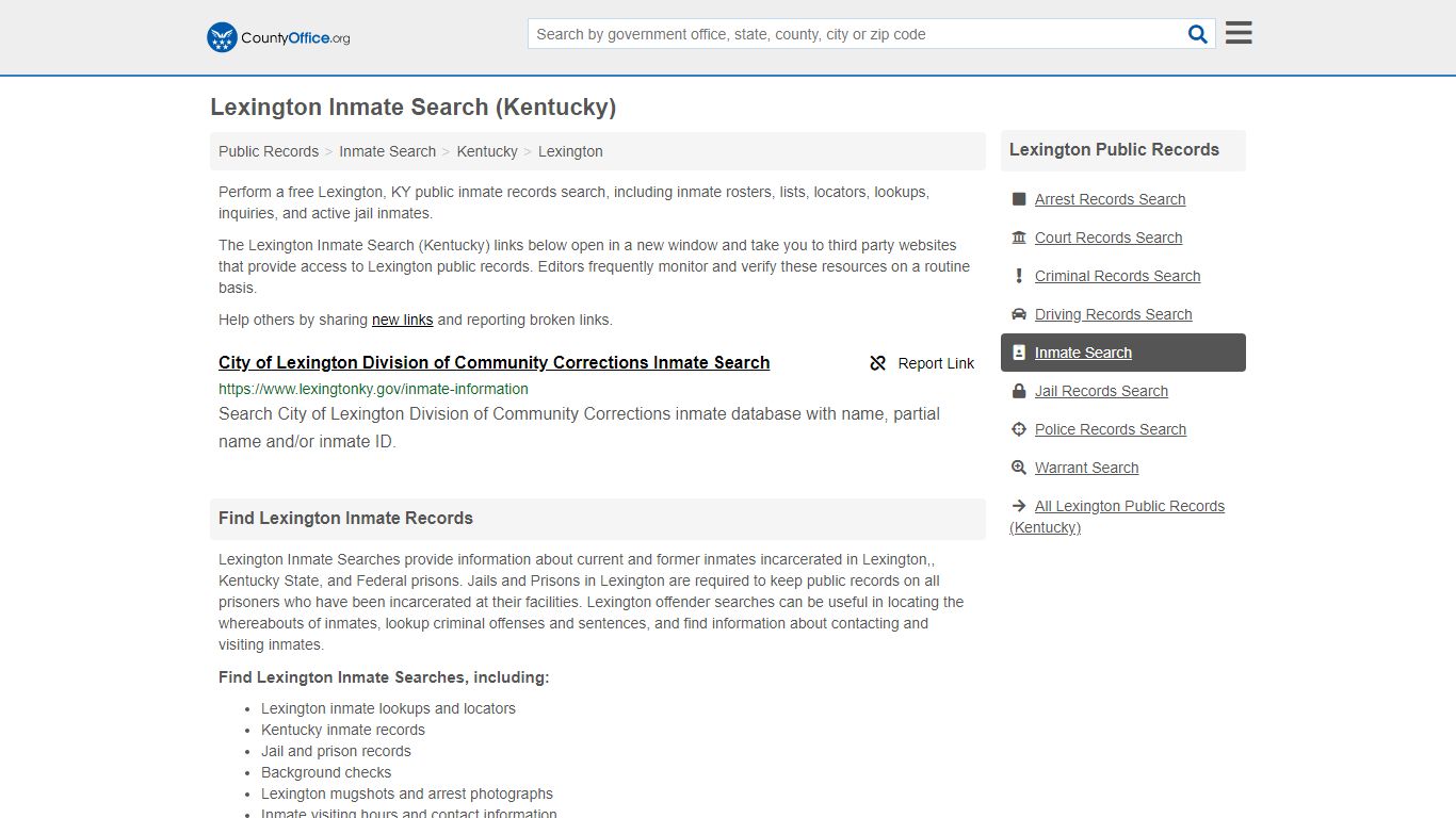 Inmate Search - Lexington, KY (Inmate Rosters & Locators) - County Office